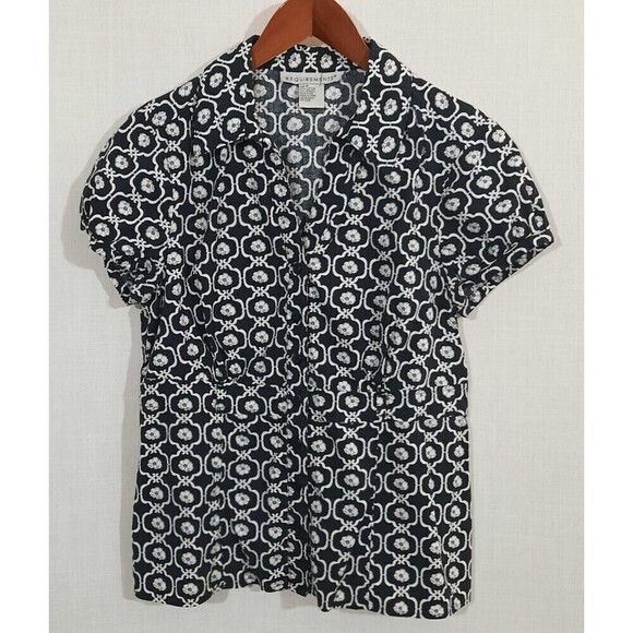 Requirements Empire Waist Babydoll Stretch Top Full Button Black and White SZ 8 - Picture 10 of 16